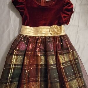 Velvet and Plaid Dress with Gold Accents